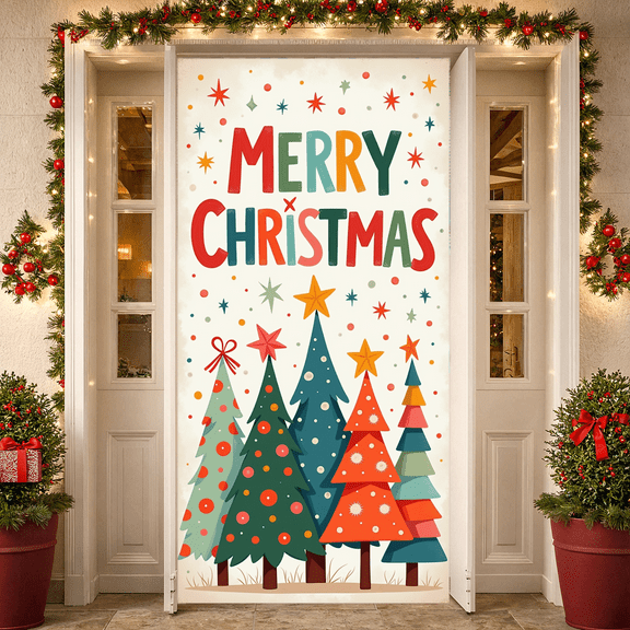 Decorative Design Merry Christmas Holiday Banner Polyester Material Christmas Tree for Holiday Celebration Indoor Decoration Party Background