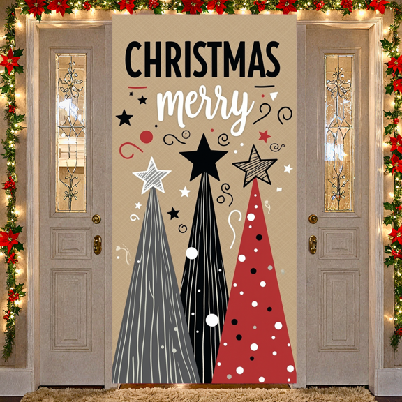 Decorative Design Merry Christmas Holiday Banner Polyester Material Christmas Tree for Holiday Celebration Indoor Decoration Party Background