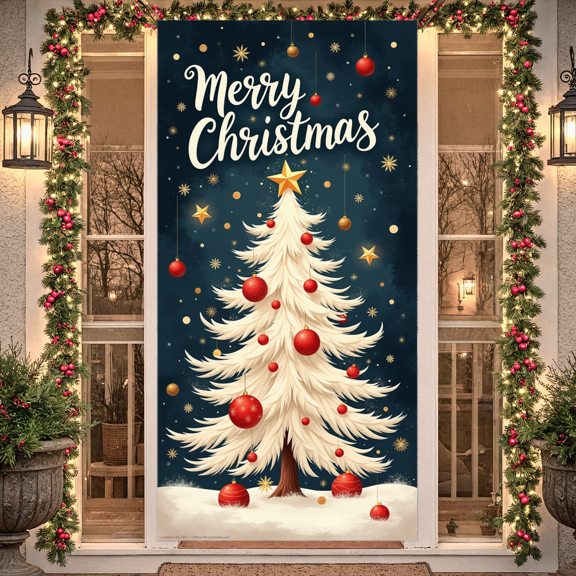 Decorative Design Merry Christmas Holiday Banner Polyester Material Christmas Tree for Holiday Celebration Indoor Decoration Party Background
