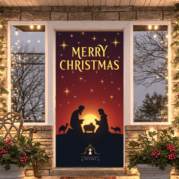 Decorative Design Merry Christmas Nativity Scene Banner Holiday Theme Starry Night Background for Holiday Celebration Indoor Decoration Photo Shoot