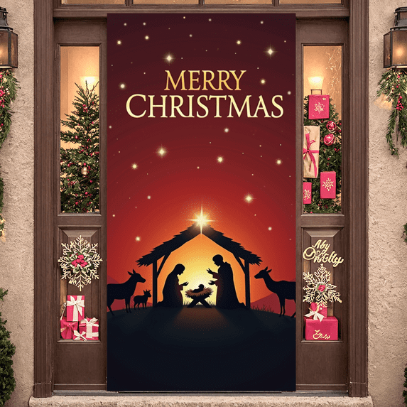 Decorative Design Merry Christmas Nativity Scene Banner Holiday Theme Starry Night Background for Holiday Celebration Indoor Decoration Photo Shoot