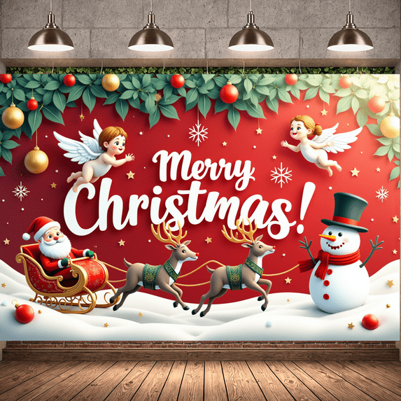 Decorative Design Merry Christmas Polyester Material Party Backdrop Festive Decoration With Santa For Holiday Celebration Indoor Decoration Christmas Party