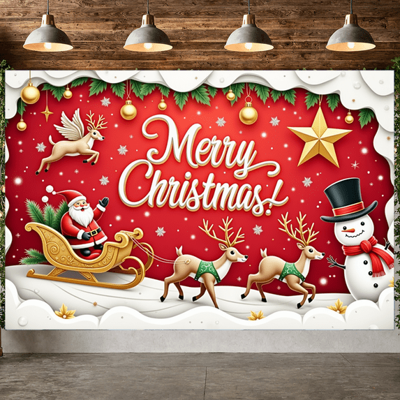 Decorative Design Merry Christmas Polyester Material Party Backdrop Festive Decoration With Santa For Holiday Celebration Indoor Decoration Christmas Party