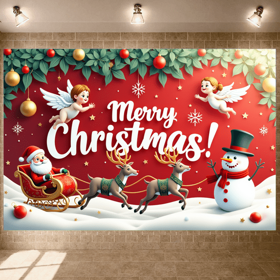 Decorative Design Merry Christmas Polyester Material Party Backdrop Festive Decoration With Santa For Holiday Celebration Indoor Decoration Christmas Party
