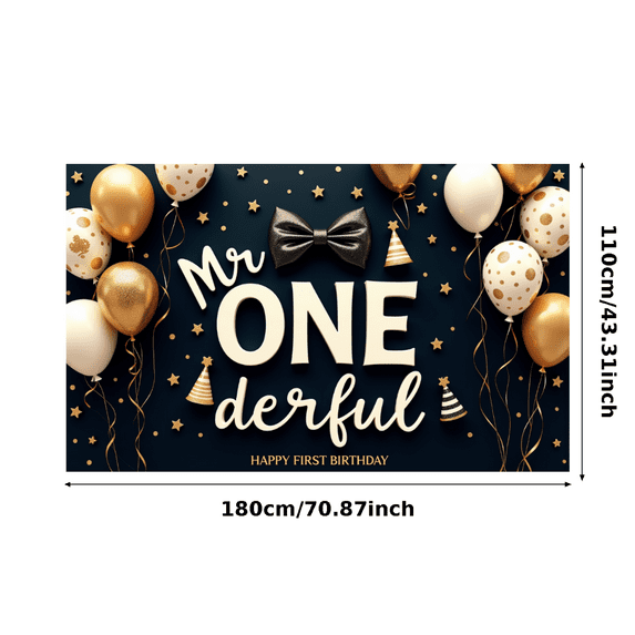 Decorative Design Mr ONEderful Birthday Banner Colorful Balloons Gold Stars Party Decoration for First Birthday Kids Celebration Photo Shoot