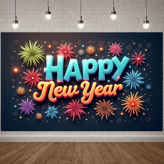 Decorative Design New Year Banner Colorful Fireworks Celebratory Backdrop for Party Celebration Festive Decoration Photo Shoot