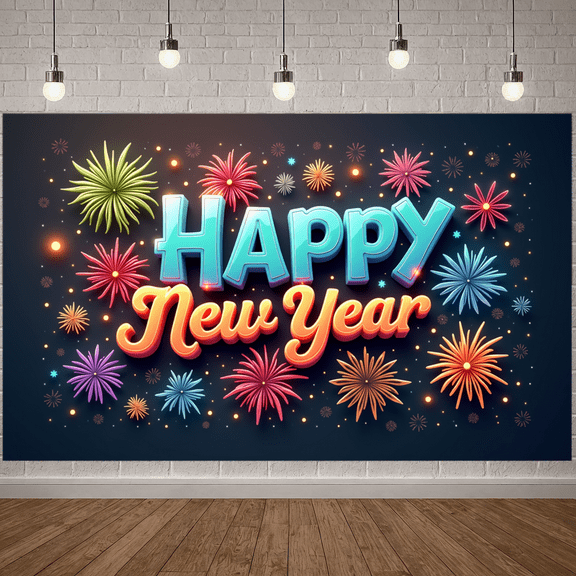 Decorative Design New Year Banner Colorful Fireworks Celebratory Backdrop for Party Celebration Festive Decoration Photo Shoot