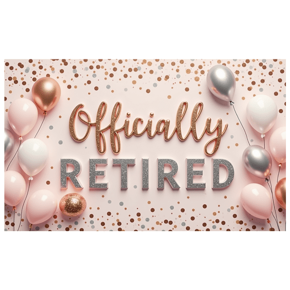 Decorative Design Officially Retired Banner Glitter Lettering Balloon Decoration Gold Stars Hanging Decor for Retirement Party Event Celebration Indoor Decoration