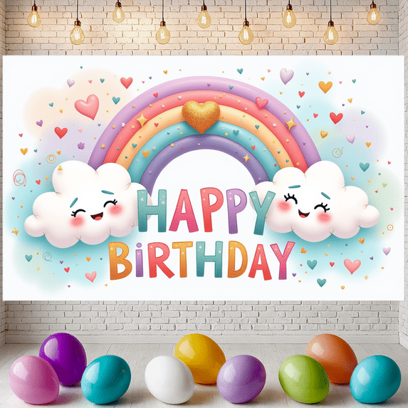 Decorative Design Rainbow Theme Colorful Clouds Banner for Kids Party Baby Shower Celebration