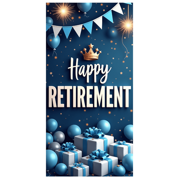 Decorative Design Retirement Banner Blue Balloon Happy Event Crown for Retirement Party Celebration Indoor Decoration