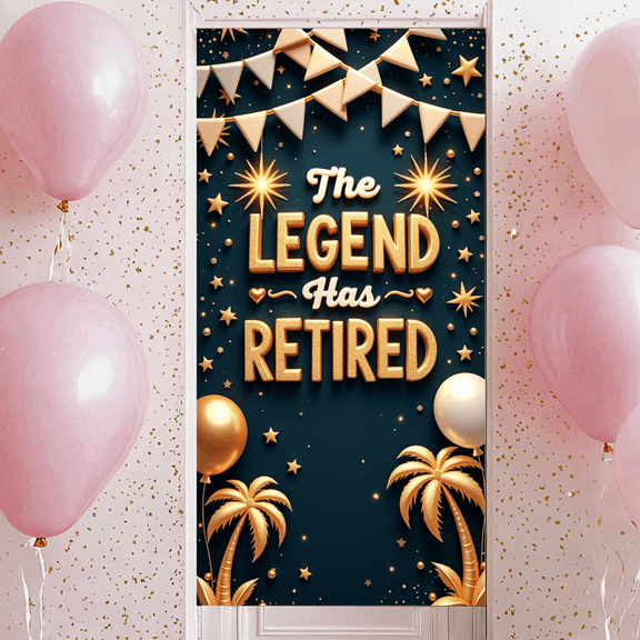 Decorative Design Retirement Banner Festive Elements Celebration Banner Silver Balloons Party Decoration The Legend for Retirement Party Indoor Decoration Festive Celebration