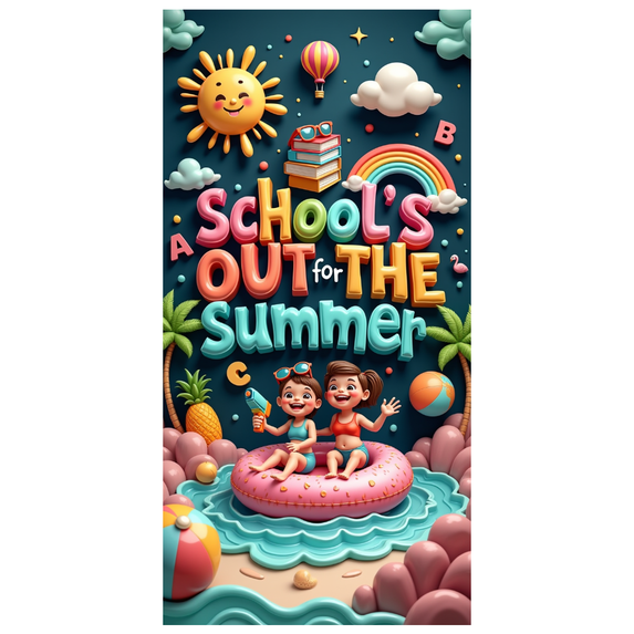 Decorative Design School's Out Summer Banner Colorful Theme Vacation Banner Kids Party for Summer Celebration Outdoor Activity Holiday Fun