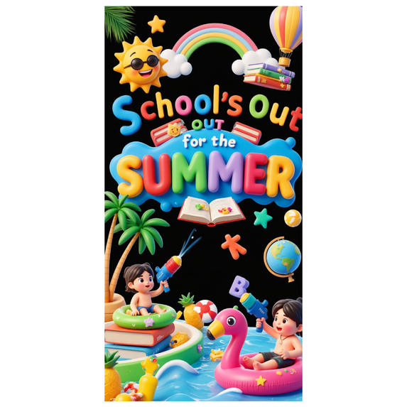 Decorative Design School's Out Summer Banner Colorful Theme Vacation Banner Kids Party for Summer Celebration Outdoor Activity Holiday Fun