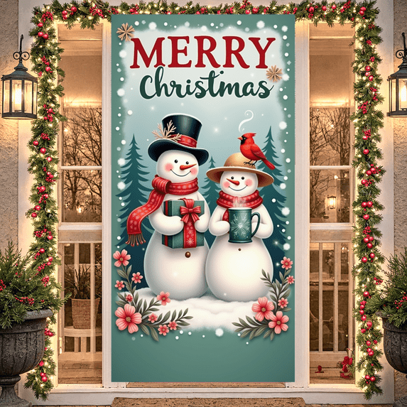 Decorative Design Snowman Holiday Banner Festive Christmas Decoration Gift Box Illustration for Winter Celebration Indoor Decoration Outdoor Holiday