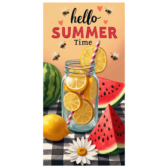 Decorative Design Summer Celebration Colorful Theme Hello Summer Refreshment Lemon Decor Watermelon Banner for Outdoor Party Beach Decoration Picnic Setup