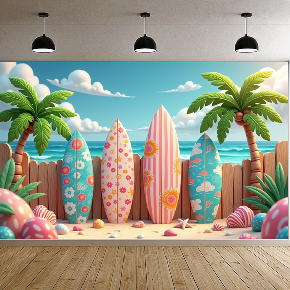 Decorative Design Surfboard Pattern Summer Beach Banner for Outdoor Party Seaside Event Vacation Celebration