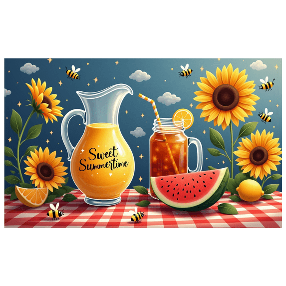 Decorative Design Sweet Summertime Sunflower Picnic Juice Banner for Summer Party Outdoor Event Garden Gathering