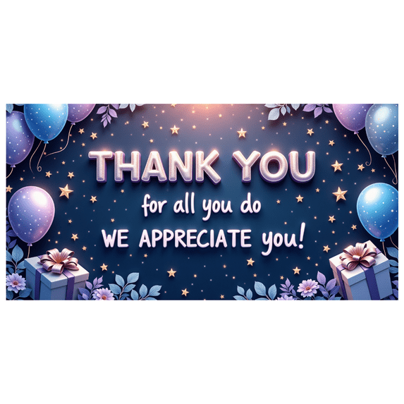 Decorative Design Thank You Banner Colorful Balloons Appreciation Decor Stars and Gifts for Gratitude Celebration Office Party Indoor Decoration