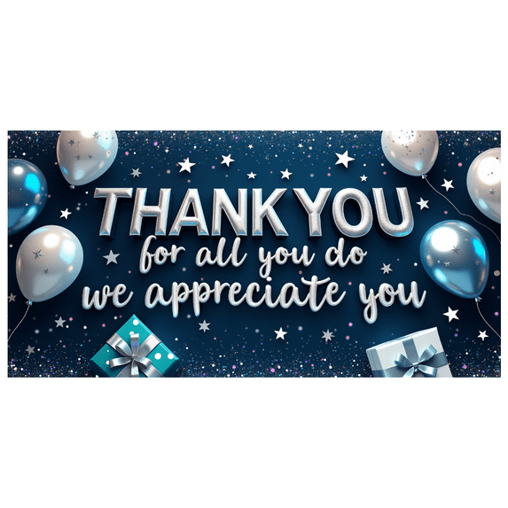 Decorative Design Thank You Banner Colorful Balloons Appreciation Decor Stars and Gifts for Gratitude Celebration Office Party Indoor Decoration
