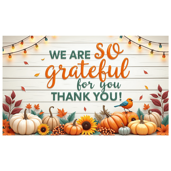 Decorative Design Thank You Banner Colorful Pumpkins Fall Leaves Autumn Theme for Indoor Decoration Family Gathering Thanksgiving Party
