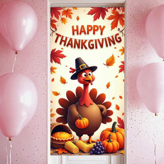 Decorative Design Thanksgiving Banner Cartoon Turkey Autumn Decor Fall Leaves for Thanksgiving Celebration Holiday Event Family Gathering