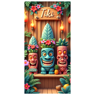 Decorative Design Tiki Party Backdrop Polynesian Theme Banner Colorful Mask Decoration for Luau Celebration Outdoor Beach