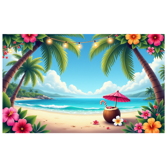 Decorative Design Tropical Beach Theme Coconut Drink Hibiscus Flowers Banner for Summer Party Beach Holiday Outdoor Decor