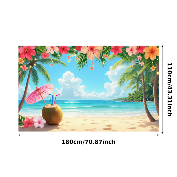 Decorative Design Tropical Beach Theme Coconut Drink Hibiscus Flowers Banner for Summer Party Beach Holiday Outdoor Decor