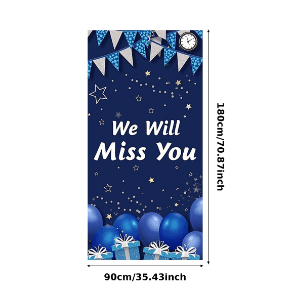Decorative Design We Will Miss You Banner Colorful Stars Clock Decorative Elements Farewell Celebration Background for Indoor Decoration Event Party