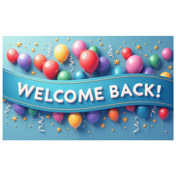 Decorative Design Welcome Back Banner Colorful Theme Balloon Decoration Confetti Design for Celebration Party Event