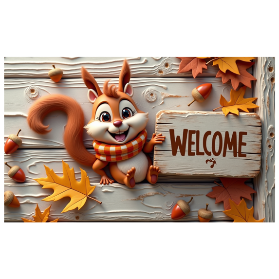 Decorative Design Welcome Banner Autumn Squirrel Animal Theme for Indoor Decoration Seasonal Decor Photo Shoot