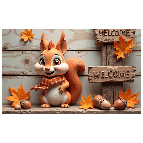 Decorative Design Welcome Banner Autumn Squirrel Animal Theme for Indoor Decoration Seasonal Decor Photo Shoot