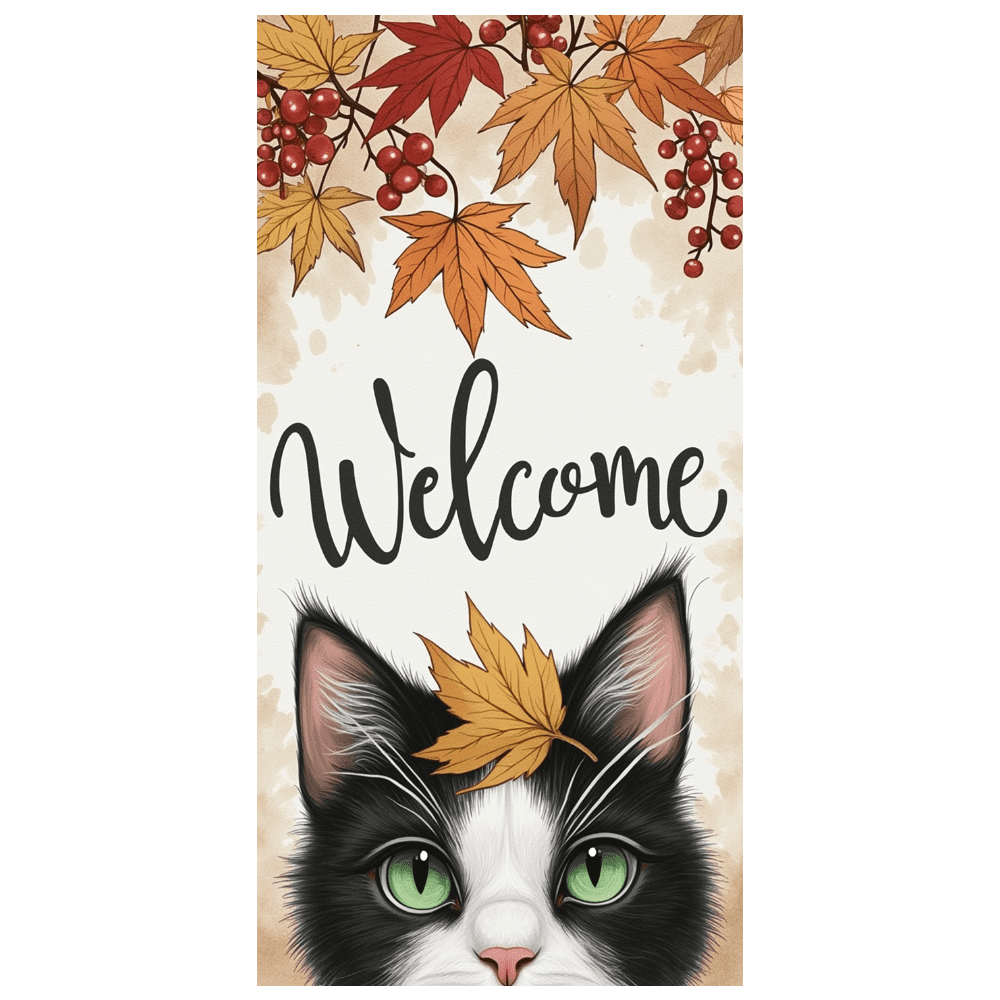Decorative Design Welcome Banner Autumn Theme Cat Festive Decor Fall ...