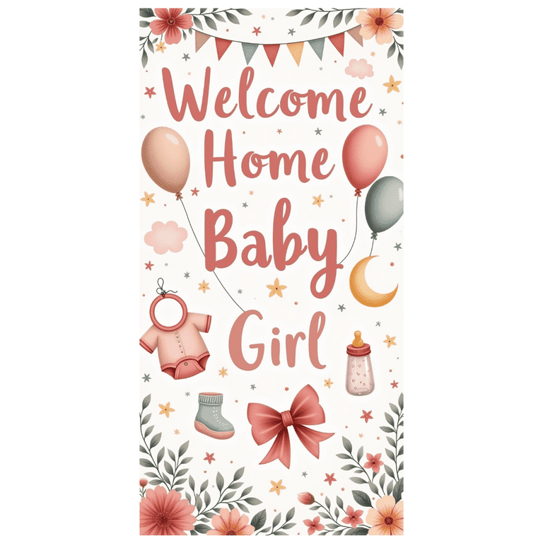 Welcome Home Banner Baby Girl Welcome Home Baby Girl Banner – Rosa Babyparty-Deko Mit Wimpel & Girlande – Perfekt Für Neugeborene & Geburtstag