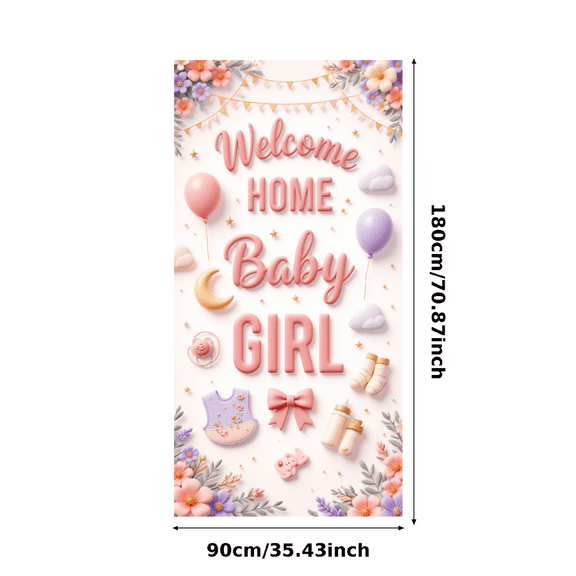 Decorative Design Welcome Home Baby Girl Polyester Material Baby Shower Banner Colorful Theme for Baby Shower Nursery Indoor Decoration