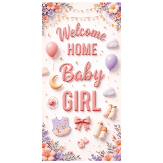 Decorative Design Welcome Home Baby Girl Polyester Material Baby Shower Banner Colorful Theme for Baby Shower Nursery Indoor Decoration