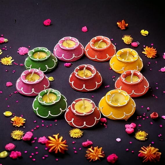 Decorative Designer Matki Diya/Colourful Diya Set/Diya for Diwali(Pack of 12)