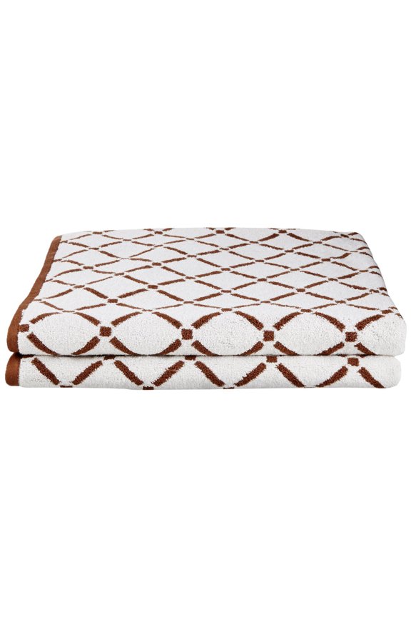 Decorative Diamond 2-Piece Cotton Bath Sheet Set, Chocolate/Cream