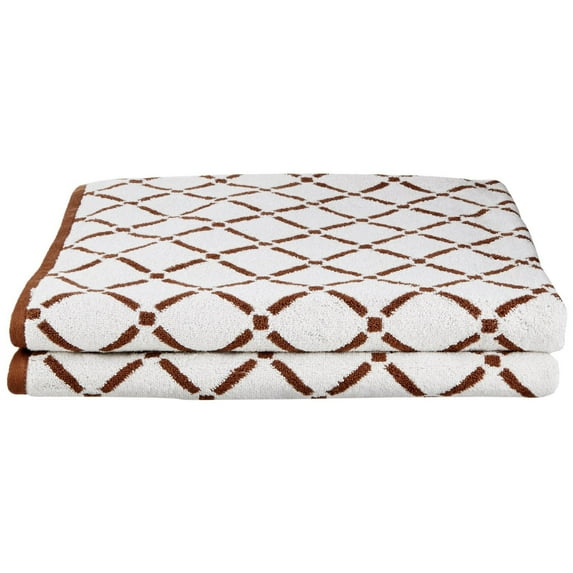Decorative Diamond 2-Piece Cotton Bath Sheet Set, Chocolate/Cream