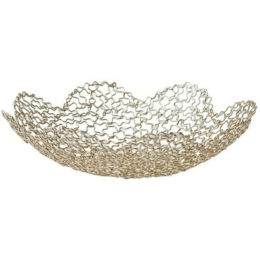 Decorative Dish for Home Decor and Centerpieces - Gold Vegetable Fruit Bowl Basket(Large) for Kitchen Counter， Table Centerpieces for Dining Room and Living Room Decor (Gold, Large)