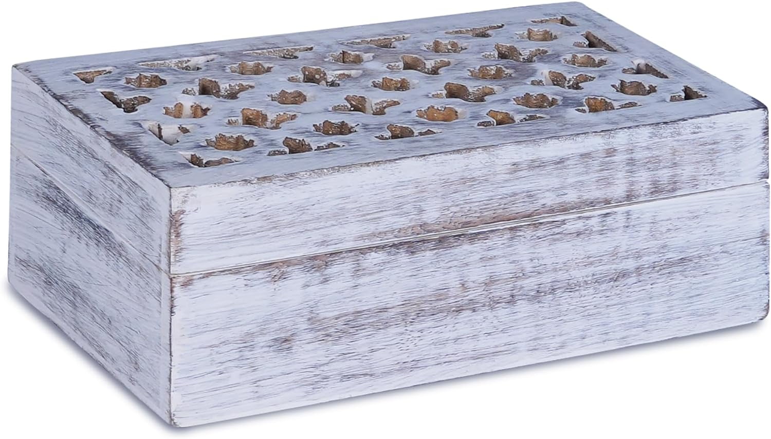 Decorative Distressed White Mango Wood Box with Lid - "Trellis" Medium Keepsake Box - Handmade Decorative Box with Lid for Use As Memory Box, Jewelry Box, Photo Storage Box, & More - 7.5"x"4.5"x3"