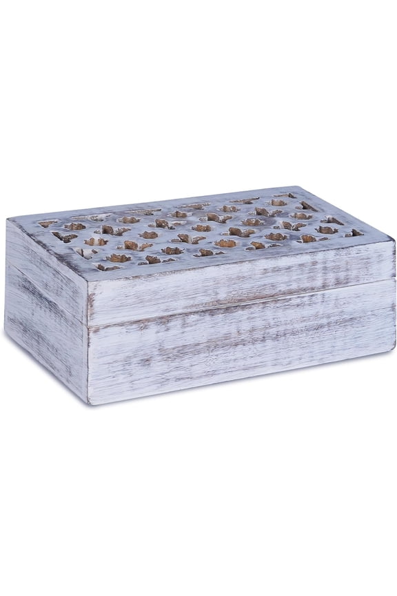 Decorative Distressed White Mango Wood Box with Lid - "Trellis" Medium Keepsake Box - Handmade Decorative Box with Lid for Use As Memory Box, Jewelry Box, Photo Storage Box, & More - 7.5"x"4.5"x3"