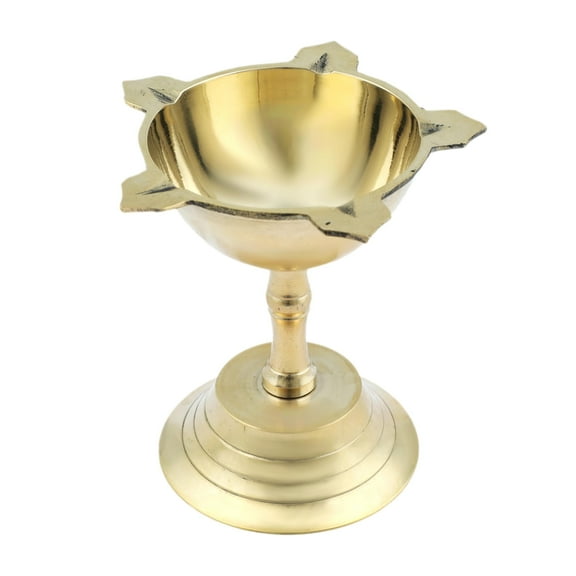 Decorative Diya Deepak Pooja Star Design Puja Item Brass Oil Lamp for Pooja Aarti Lighting Lanterns Lamps Indian Traditional Festival New year Gifts Decorations Home Decor(Size:-Height:-3")(Golden)