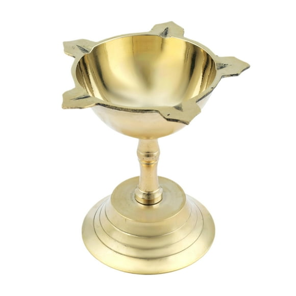 Decorative Diya Deepak Pooja Diya Star Design Puja Item Brass Oil Lamp for Pooja Aarti Diya Lighting Pooja Kit Lanterns Lamps Indian Traditional Festival (Size:-Height:-3")(Golden)