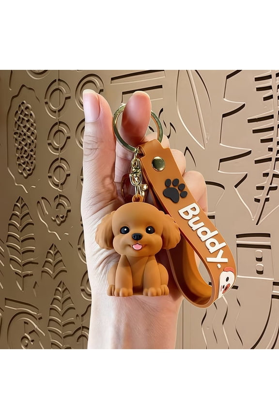 Decorative Dog Animal Key Ring Keychain,Cartoon Key Holder Kawaii Backpack Accessory, Brown 1pc