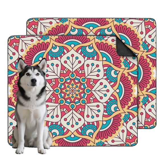 Decorative Dog Potty Pads Washable, 35" x41" Mandala Design Absorbent Mat, Non-Slip Kennel Liners for Medium Large Dogs Crate Training
