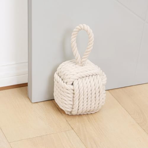 Decorative Door Stoppers for Standard Interior Doors - Cute Rope Knot Design, Weighted Doorstop for Home & School, Beige
