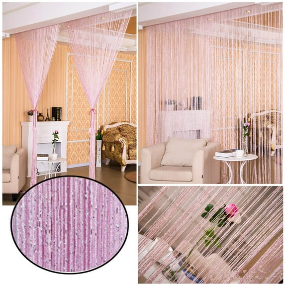 Decorative Door String Curtain Flat Silver Ribbon Thread Fringe Fly Screen Window Panel Room Divider for Living Room,Bedroom,Party Events