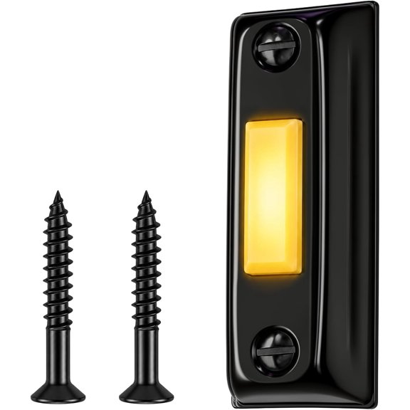 Decorative Doorbell Button Modern Black Lighted Doorbell Button Rectangular Wired Front Door Bell Push Switch with Yellow LED Glow, Sturdy Replacement for Covered Porch, Gara & Entryway