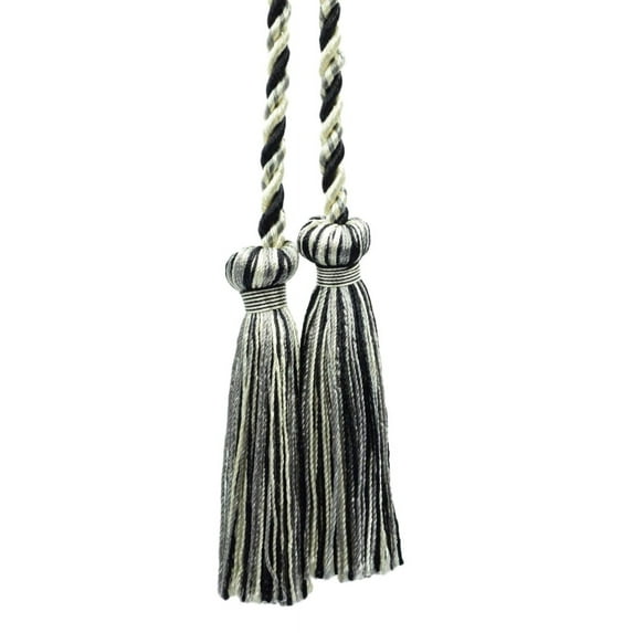 Decorative Double Tassel Curtain and Drapery Tieback / Holdback, 3" Tassel (7.5cm), 27" Spread (68.5cm) # CCT, Silver Grey Black #PR23 (Pure Black, Light Grey, Grey Silver) Sold Individually